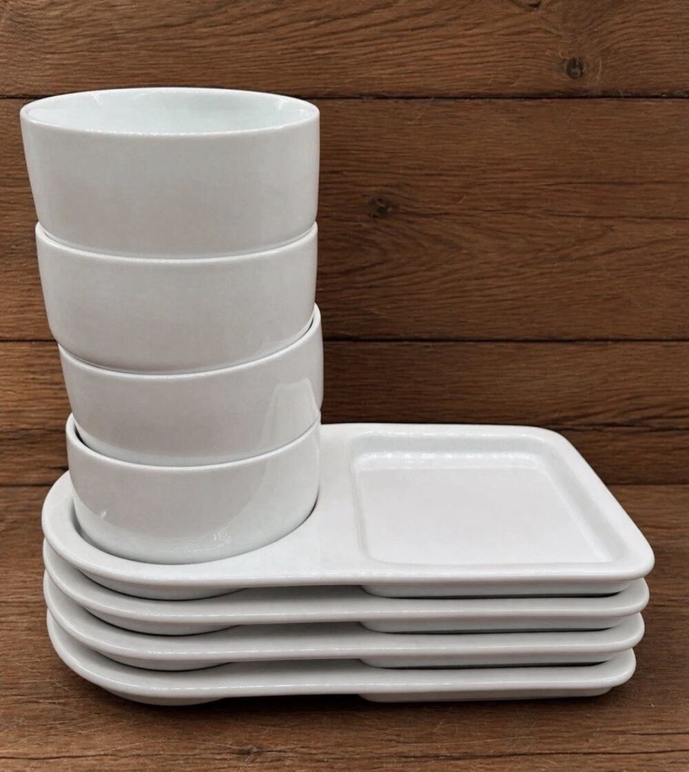 BIA Cordon Bleu Soup and Sandwich Tray Set/4 Porcelain 12.75” Trays 5.25" Bowls